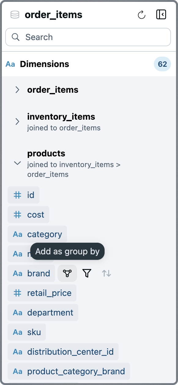 Dimension Hover Actions
